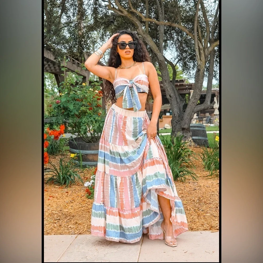 Colorful Striped Two-Piece Set - Picture 1 of 7